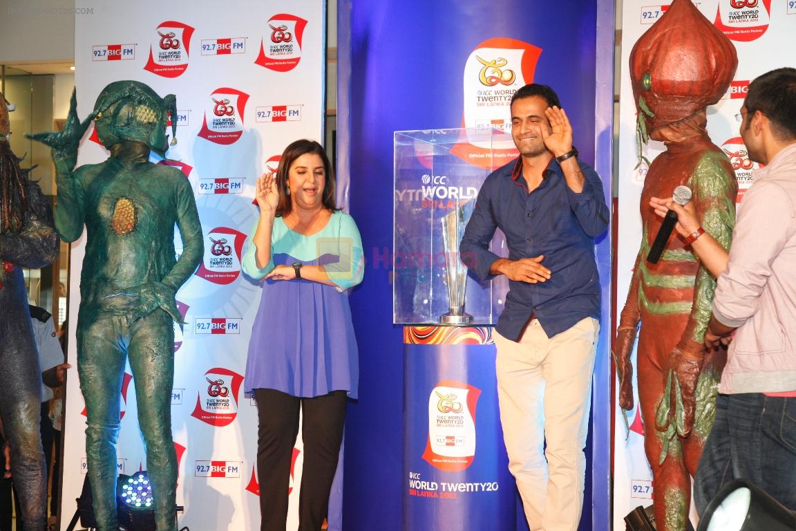 Farah Khan  and  Irfaan Pathan unveils ICC World Twenty 20 Trophy with 92.7 BIG FM at Oberoi Mall, Goregaon, Mumbai