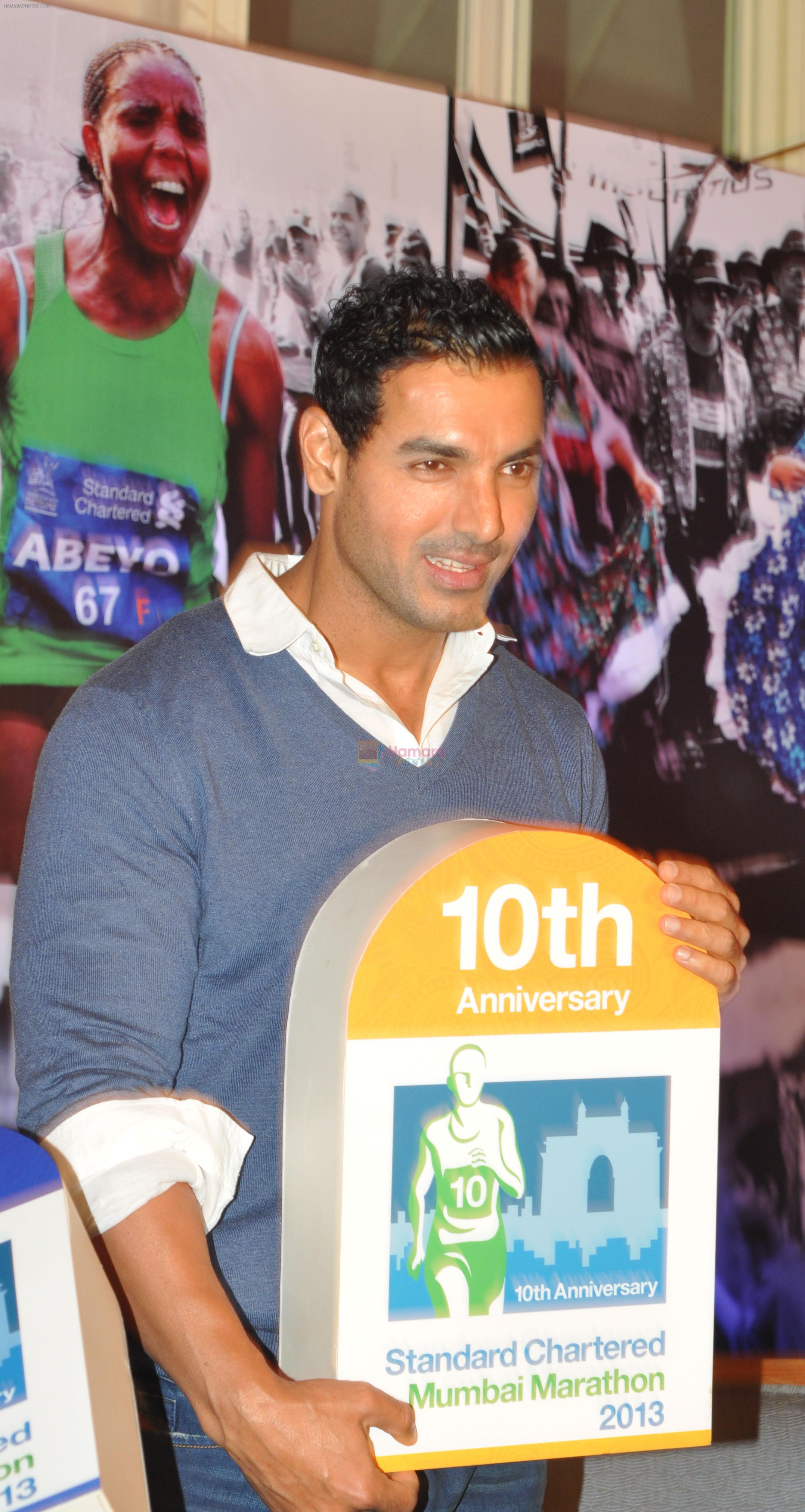 John Abraham at the press conference of the Tenth Standard Chartered Mumbai Marathon 2013 in Mumbai on 18th July 2012
