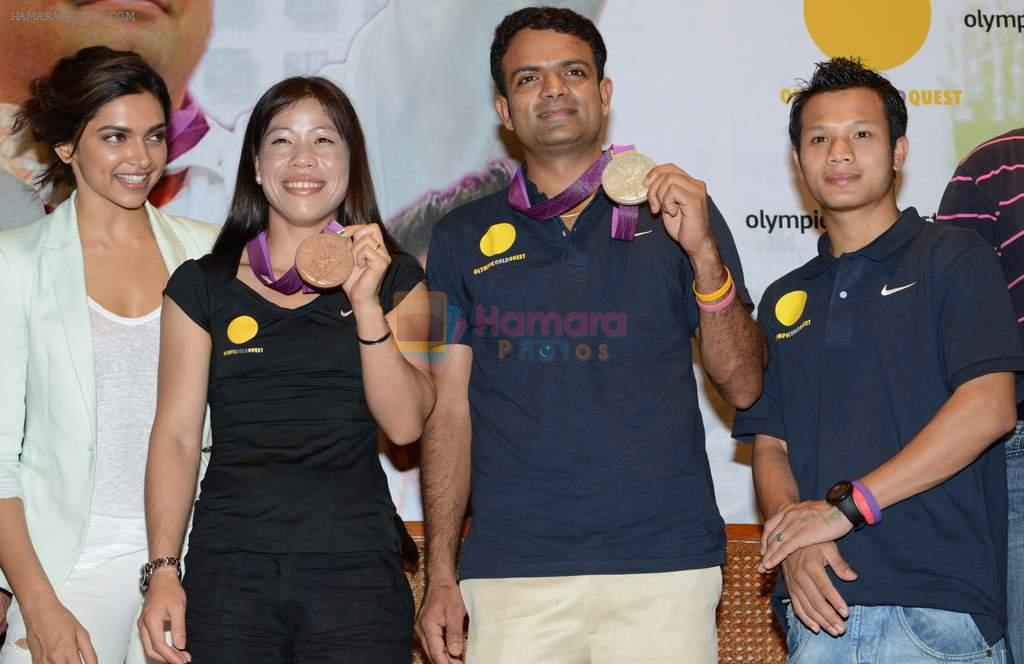 Deepika Padukone, Mary Kom,Vijay Kumar,Devendro Singh during the felicitation function by Olympic Gold Quest in Mumbai on 23rd Aug 2012