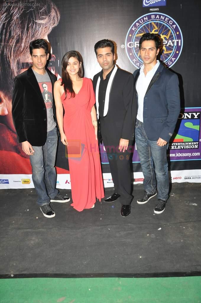 Varun Dhawan, Siddharth Malhotra, Alia Bhatt, Karan Johar with Student of the Year team on the sets of KBC in Filmcity, Mumbai on 27th Sept 2012