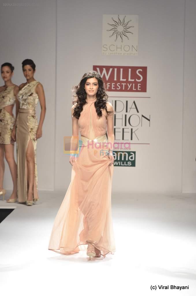 Diana Penty walk the ramp for Sakshee Pradhan Show at Wills Lifestyle India Fashion Week 2012 day 2 on 7th Oct 2012