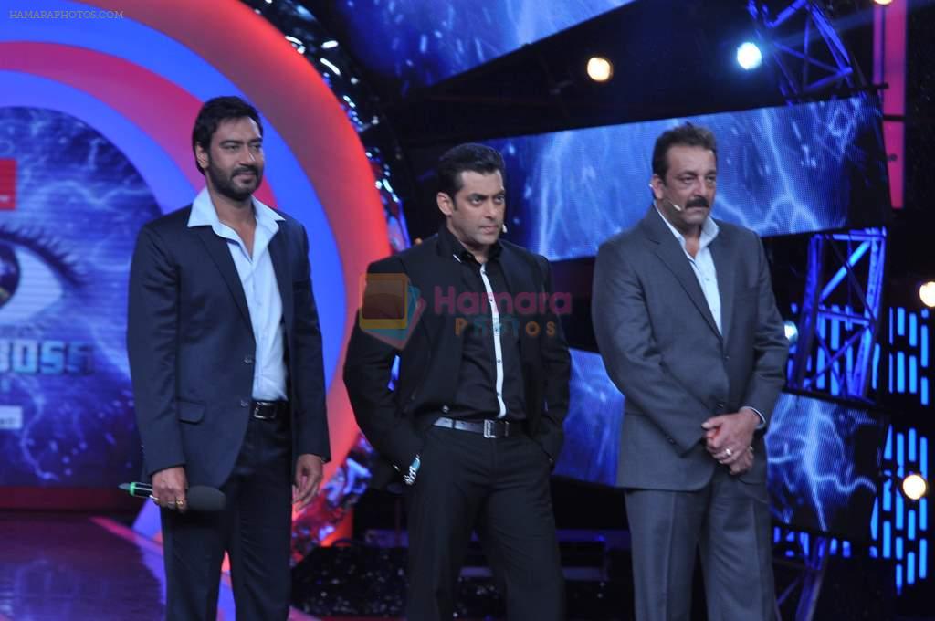 Ajay Devgan, Sanjay Dutt, Salman Khan on the sets of Bigg Boss 6 in Lonavla, Mumbai on 19th Oct 2012