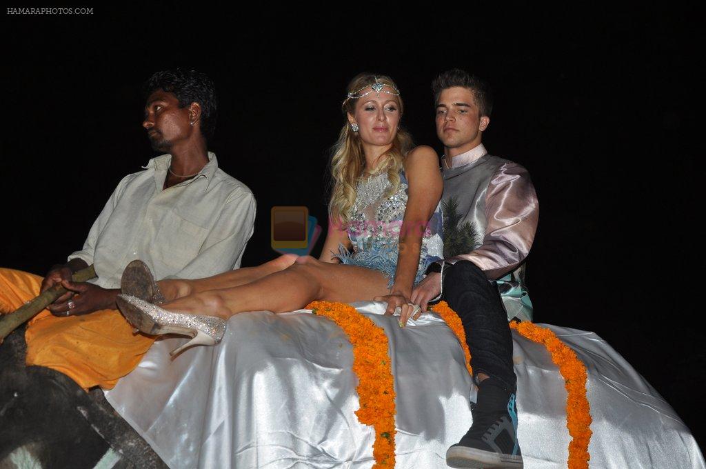 Paris Hilton arrives on an elephant at Shane Falguni bash in Cafe Fresh, Goa on 2nd Dec 2012