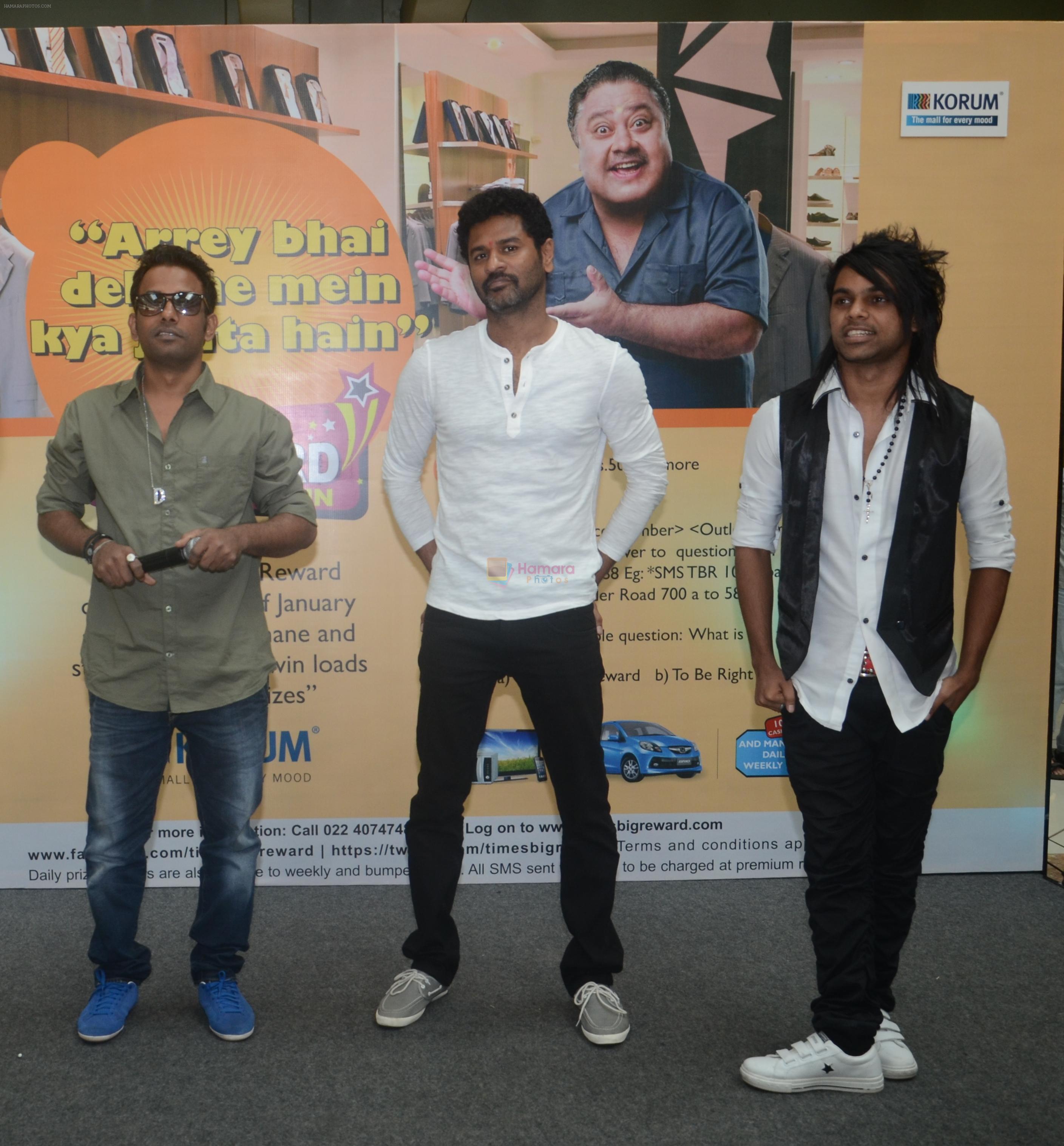 Dharmesh, Prabhudeva and Prince promoting their movie Any Body Can Dance at the Times Big Reward Award Ceremony held at Korum Mall