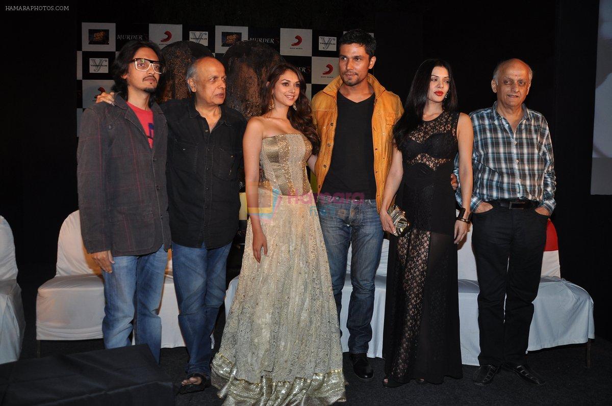 Vishesh Bhatt, Mahesh Bhatt, Aditi Rao Hydari, Randeep Hooda, Sara Loren, Mukesh Bhatt at Murder 3 press conference in Andheri, Mumbai on 7th Jan 2013
