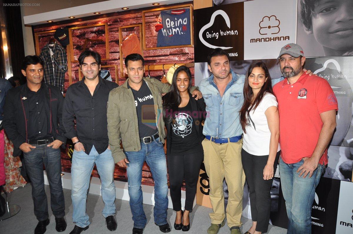 Salman Khan, Arbaaz Khan, Sohail Khan, Arpita Khan, Alvira Khan, Atul Agnihotri at Being Human Launch in Sofitel, Mumbai on 17th Jan 2013