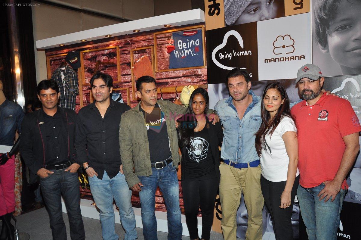 Salman Khan, Arbaaz Khan, Sohail Khan, Arpita Khan, Alvira Khan, Atul Agnihotri at Being Human Launch in Sofitel, Mumbai on 17th Jan 2013