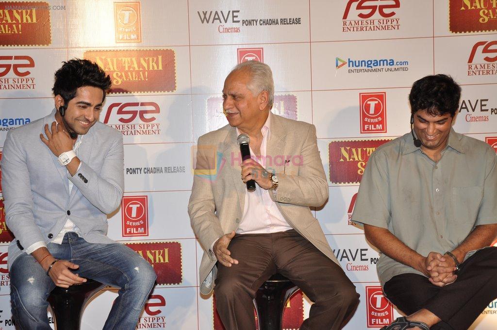 Ayushmann Khurrana, Ramesh Sippy, Kunaal Roy Kapur  at Nautanki film first look in Cinemax, Mumbai on 6th Feb 2013