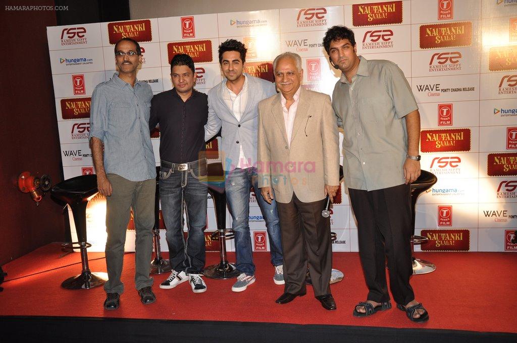 Rohan Sippy, Bhushan Kumar, Ayushmann Khurrana, Ramesh Sippy, Kunaal Roy Kapur at Nautanki film first look in Cinemax, Mumbai on 6th Feb 2013