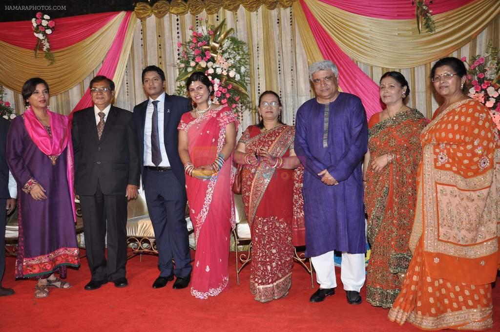 Shabana Azmi, Javed Akhtar, Anjan Shrivastav at Anjan Shrivastav son's wedding reception in Mumbai on 10th Feb 2013