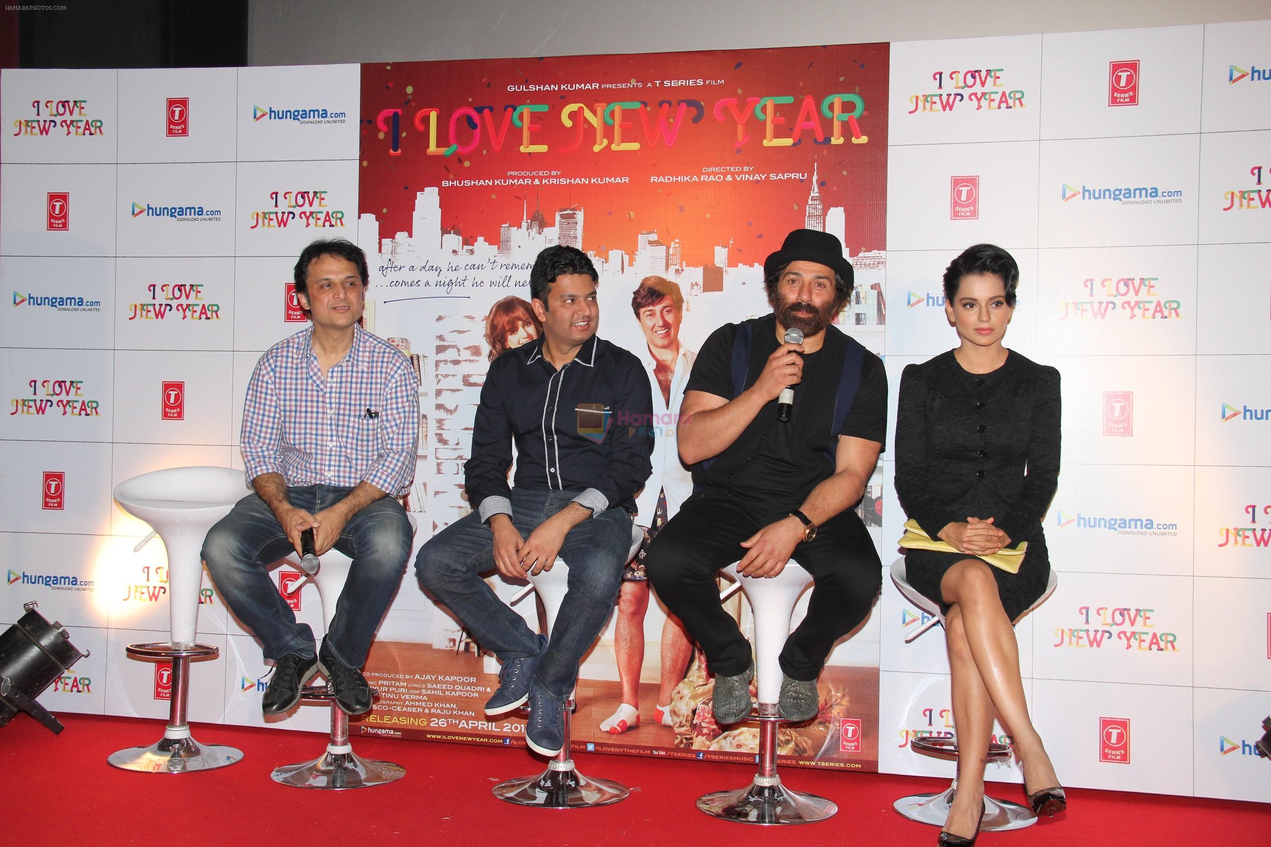 Sunny Deol, Kangana Ranaut, Bhushan Kumar at the theatrical of I Love NY (New Year) was launched on 25th Feb at Cinemax, Versova