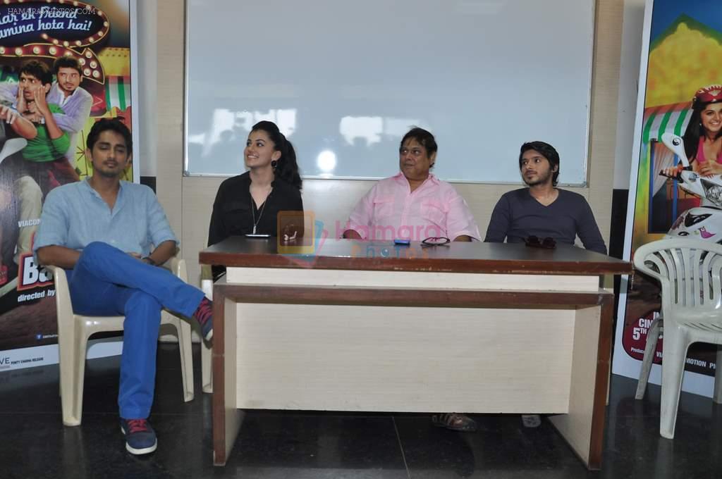 Tapsee Pannu, Divyendu Sharma, Siddharth Narayan, David Dhawan at Chasme Badoor promotions in Mithibai College, Parel on 5th March 2013