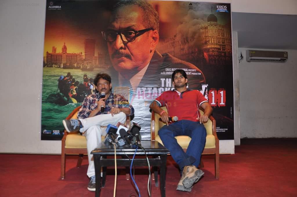 Ram Gopal Varma introduces Ajmal Kasab aka Sanjeev Jaiswal of 26-11 film in Andheri, Mumbai on 6th March 2013