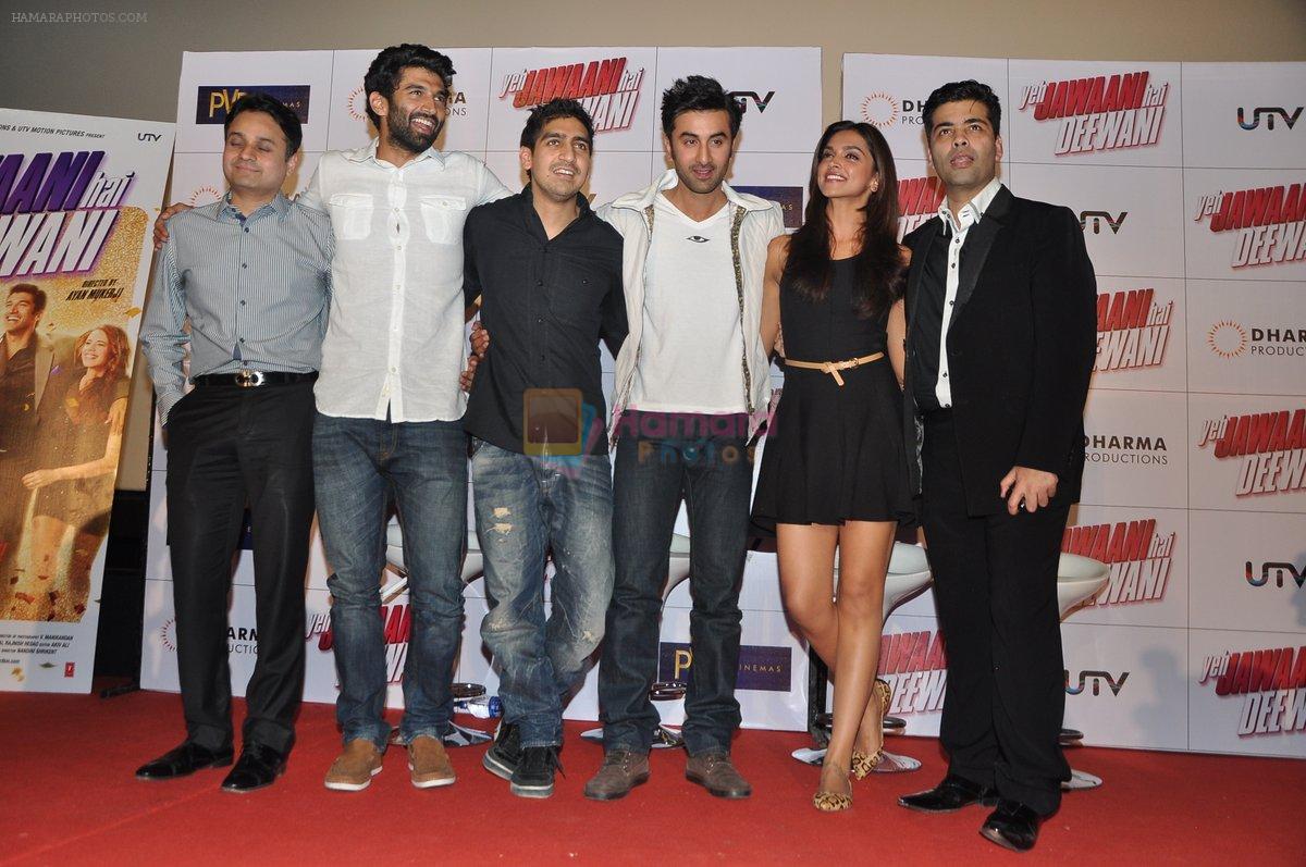 Aditya Roy Kapur, Ayan Mukerji, Ranbir Kapoor, Deepika Padukone, Karan Johar  at the launch of yeh jawaani hai deewani in PVR, Juhu, Mumbai on 19th March 2013