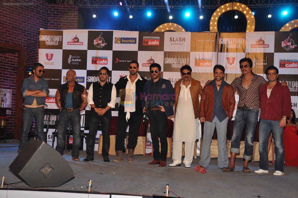 Mika Singh, John Abraham, Manoj Bajpayee, Tusshar Kapoor, Anil Kapoor, Sonu Sood, Sunny Leone, Sophie at the Music Launch of Shootout at Wadala in Inorbit, Malad, Mumbai on 19th March 2013