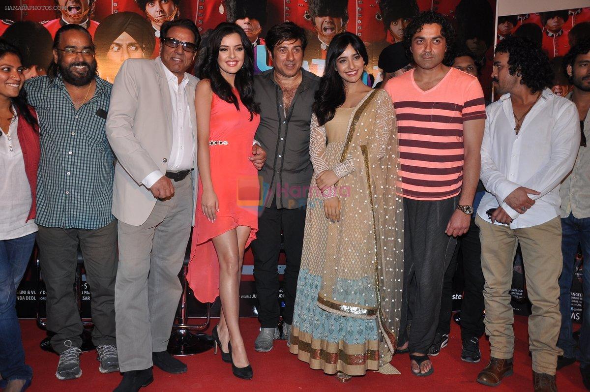 Dharmendra, Sunny Deol, Bobby Deol,Neha Sharma, Kristina Akheeva at Yamla Pagla Deewana 2 launch in Sunny Super Sound, Juhu, Mumbai on 28th March 2013