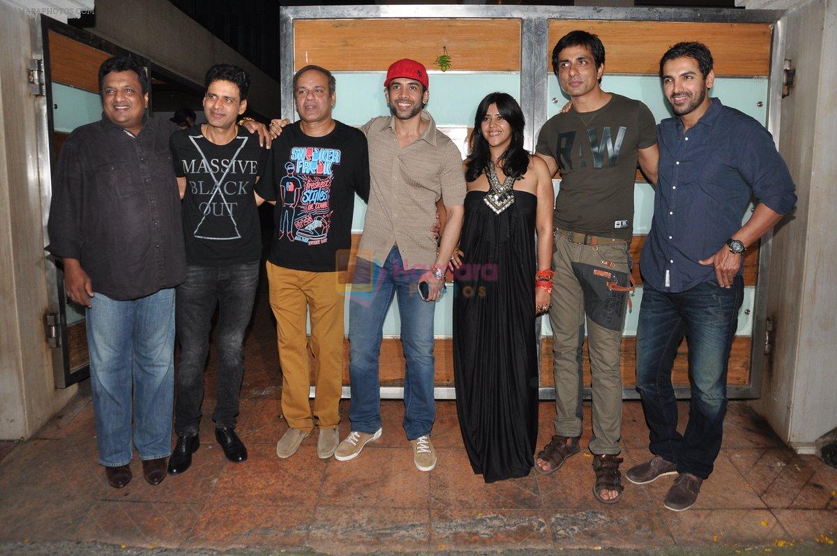 Ekta Kapoor, Sanjay Gupta, Manoj Bajpai, Tusshar Kapoor, Sonu Sood, John Abraham at Shootout at Wadala success bash at Ekta's House in Mumbai on 5th May 2013