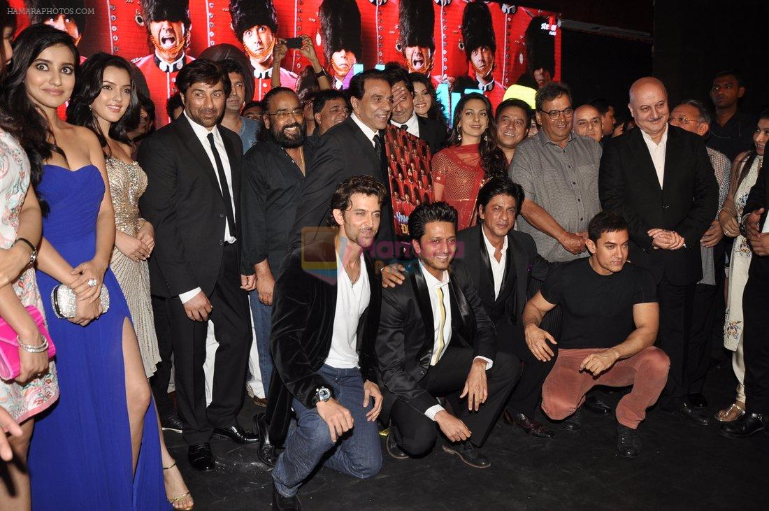 Bobby, Dharmendra, Sunny, Hrithik, Aamir, Ritesh, Shahrukh, Juhi, Anupam Kher, Subhash Ghai at Yamla Pagla Deewana 2 Music Launch in Novotel, Mumbai on 7th May 2013