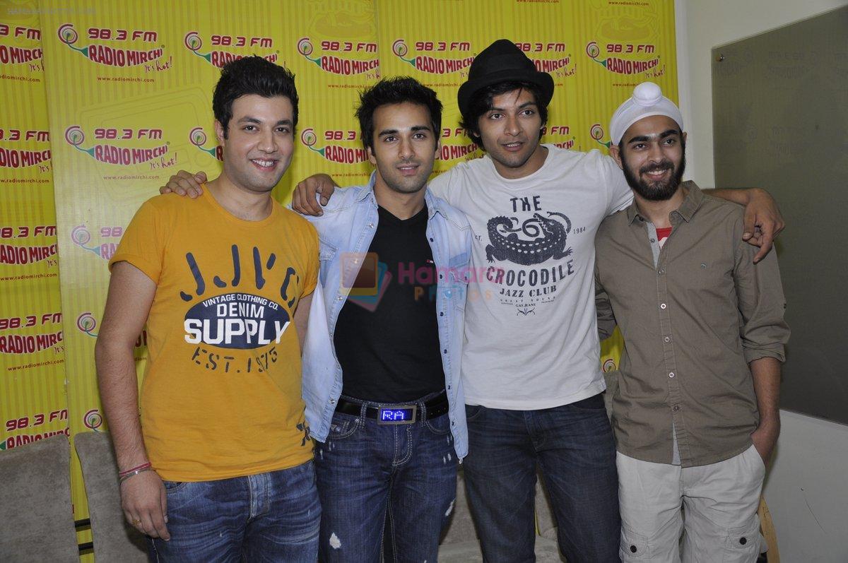 Varun Sharma, Pulkit Samrat, Ali Fazal, Manjot Singh at the Promotion of Fukrey at 98.3 FM Radio Mirchi in Mumbai on 9th May 2013