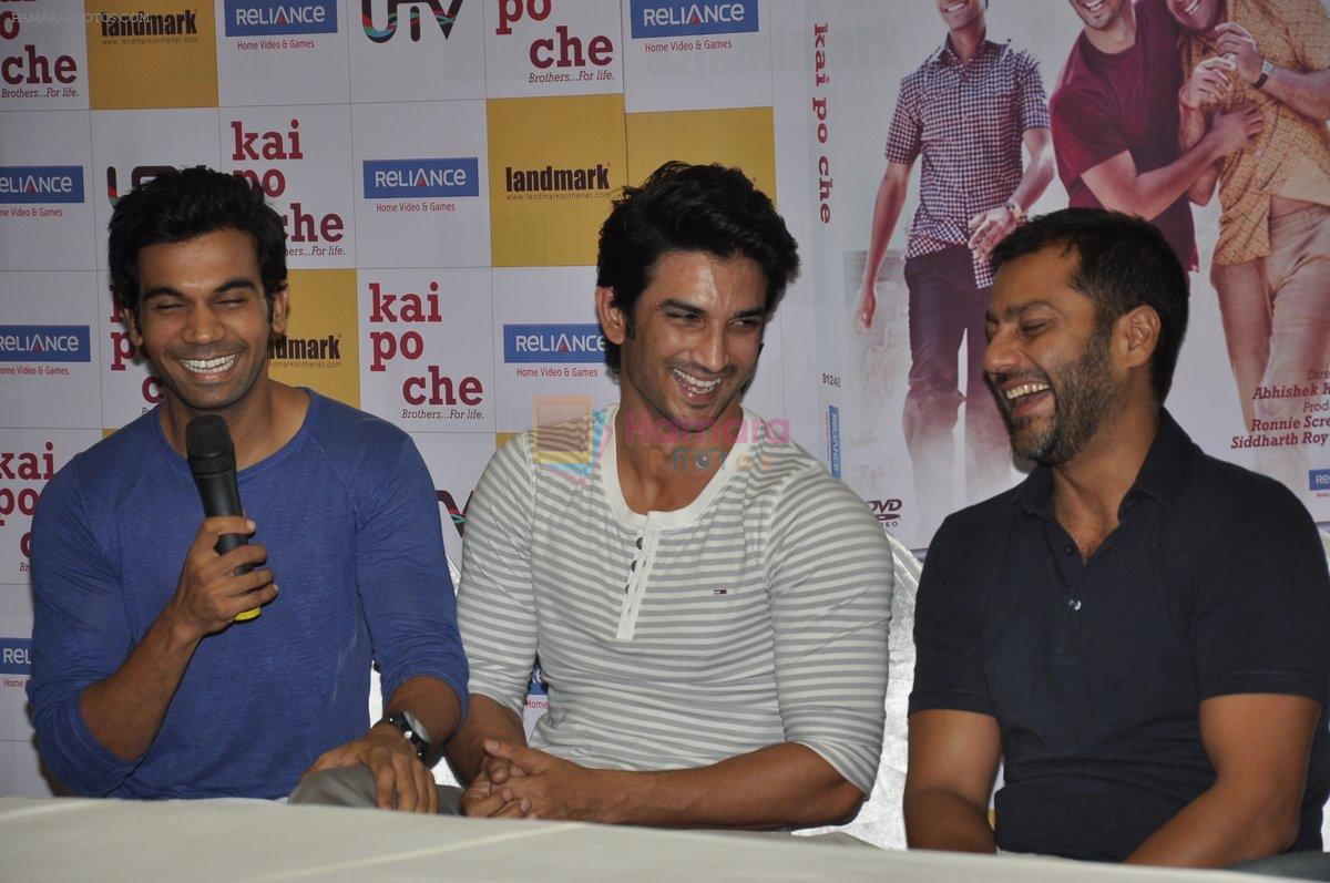 Sushant Singh Rajput, Raj Kumar Yadav, Abhishek Kapoor at Kai po che DVD launch in Infinity Mall, Mumbai on 10th May 2013