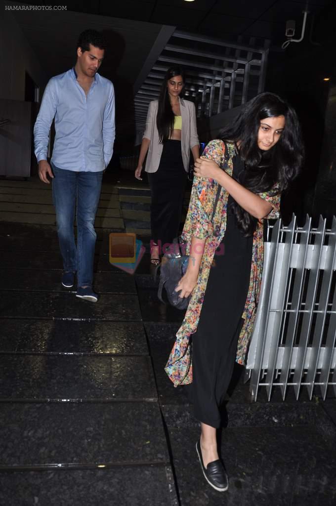 Sonam Kapoor and Rhea Kapoor snapped with friends over dinner in Hakassan, Mumbai on 1st July 2013