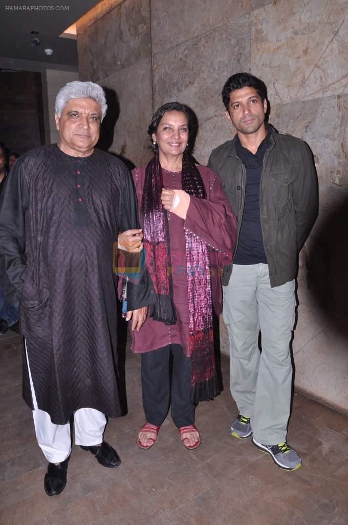 Farhan Akhtar, Shabana Azmi, Javed Akhtar at Special screening of Bhaag Milkha Bhaag in Light box, Mumbai on 9th July 2013