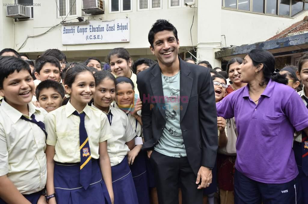Farhan Akhtar visits his school Maneckji Cooper in Mumbai on 18th July 2013