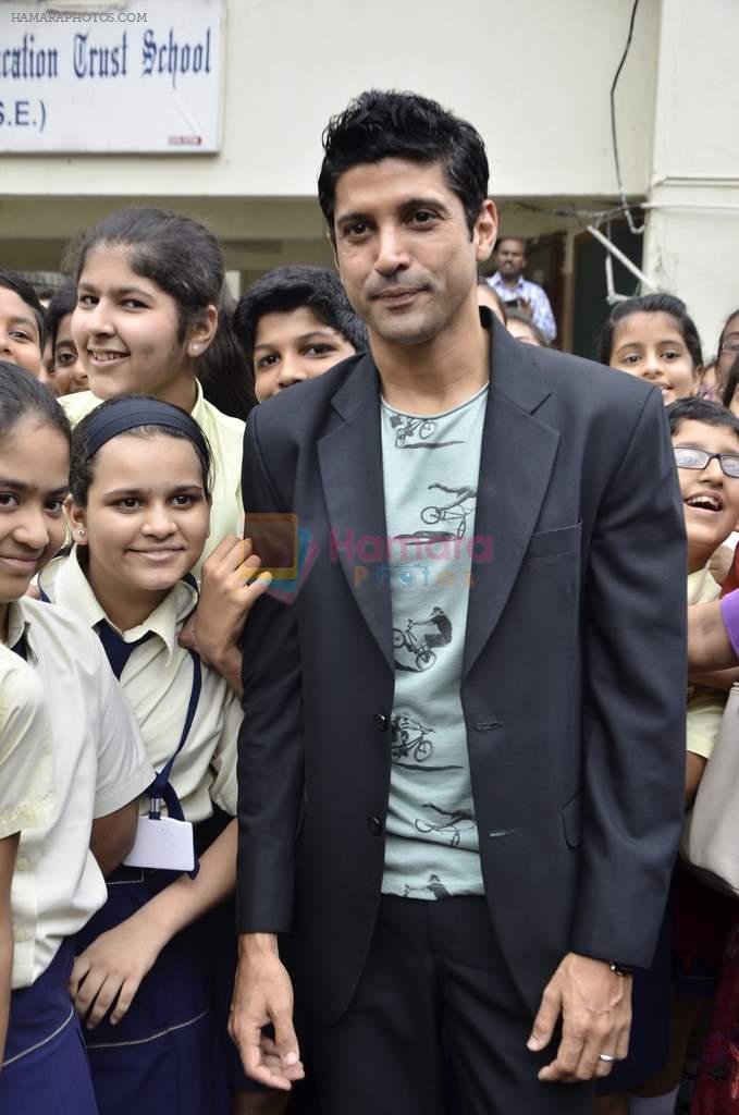 Farhan Akhtar visits his school Maneckji Cooper in Mumbai on 18th July 2013