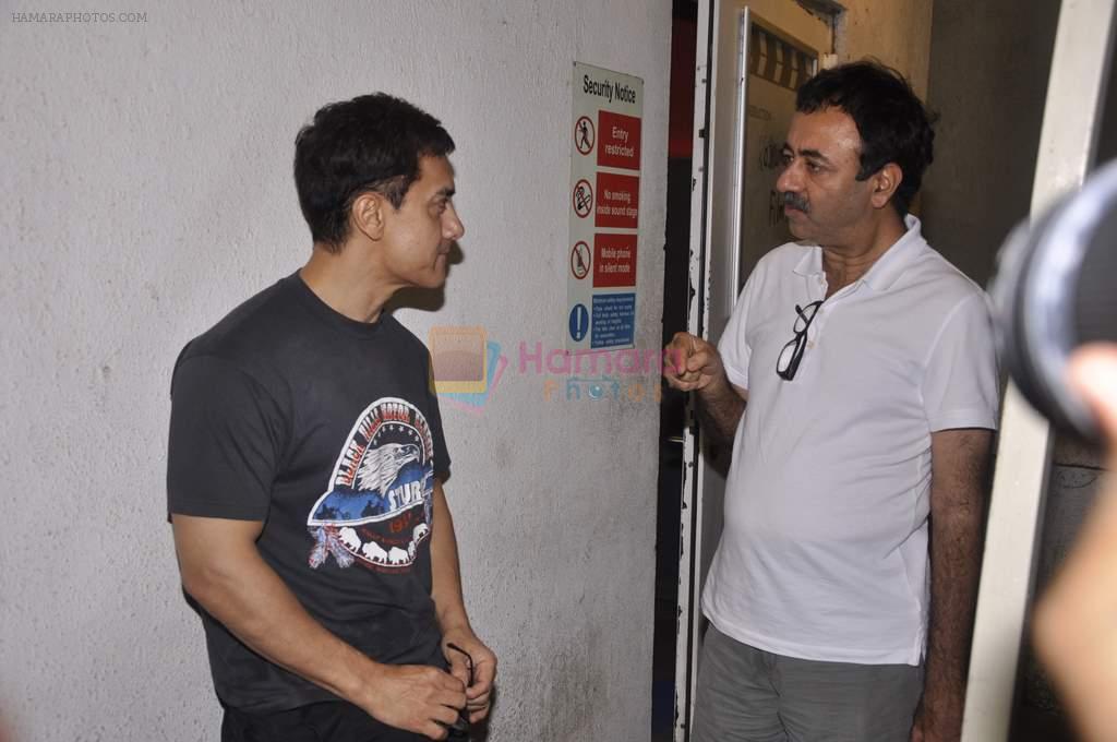 Aamir Khan, Rajkumar Hirani snapped while dubbing for his film in Reliance Mediaworks on 28th July 2013