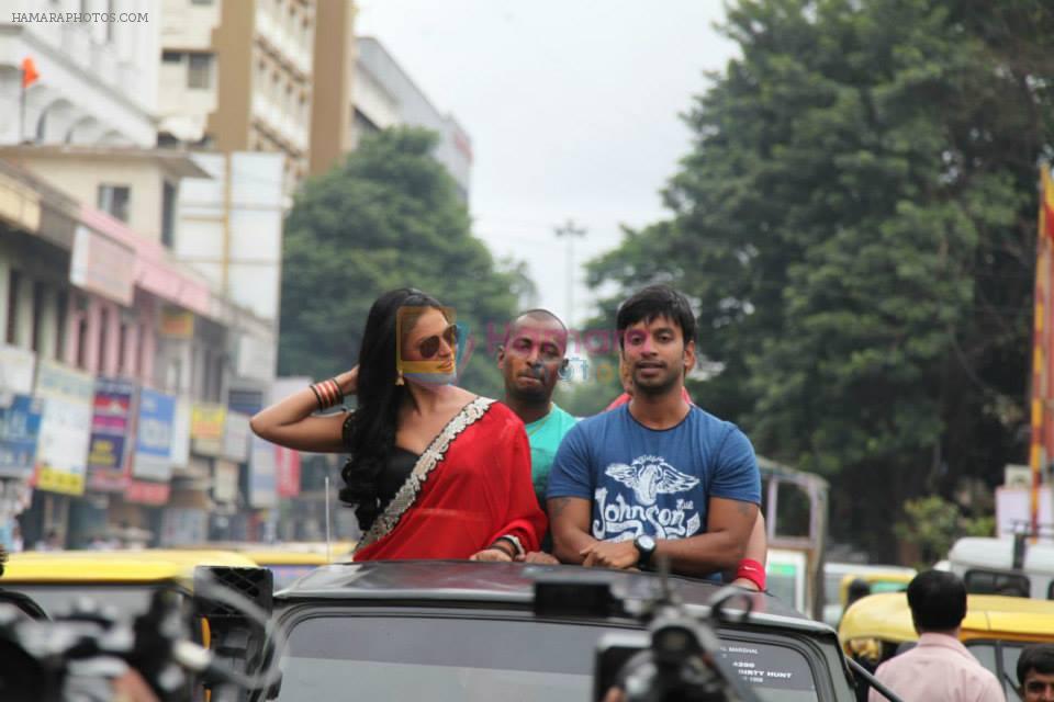 Veena Malik with her co-star Akshay at first day first show of Silk Sakkath Hot Maga at Bangalore1e