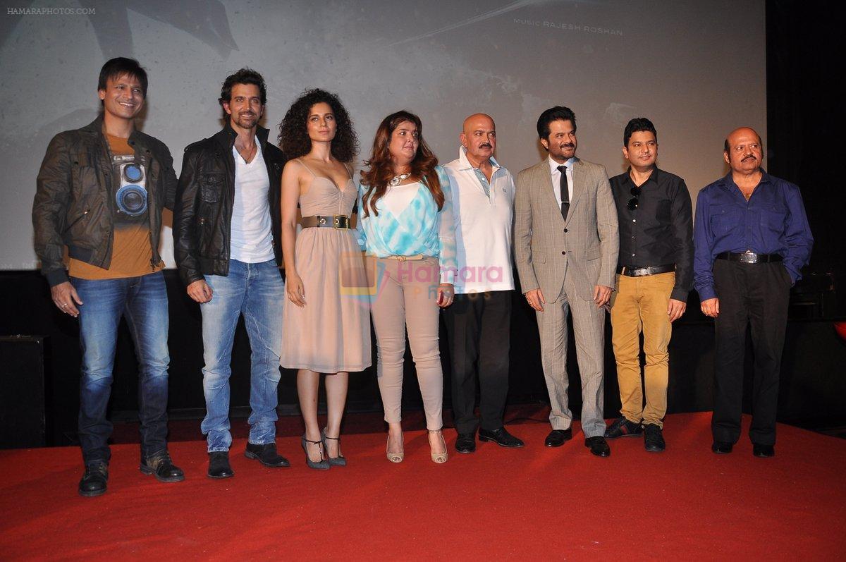 Hrithik Roshan, Kangana Ranaut, Vivek Oberoi, Rakesh Roshan, Anil Kapoor, Bhushan Kumar at Krishh 3 Trailer launch in PVR ECX, Mumbai on 5th Aug 2013