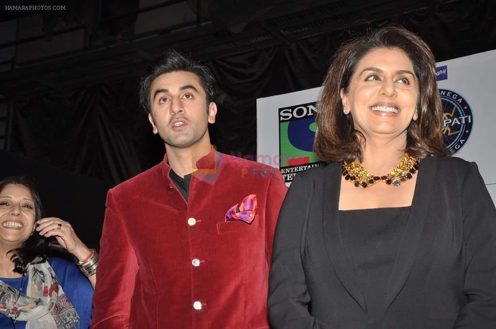 Ranbir Kapoor and Neetu Singh on the sets of KBC in Mumbai on 7th Sept 2013