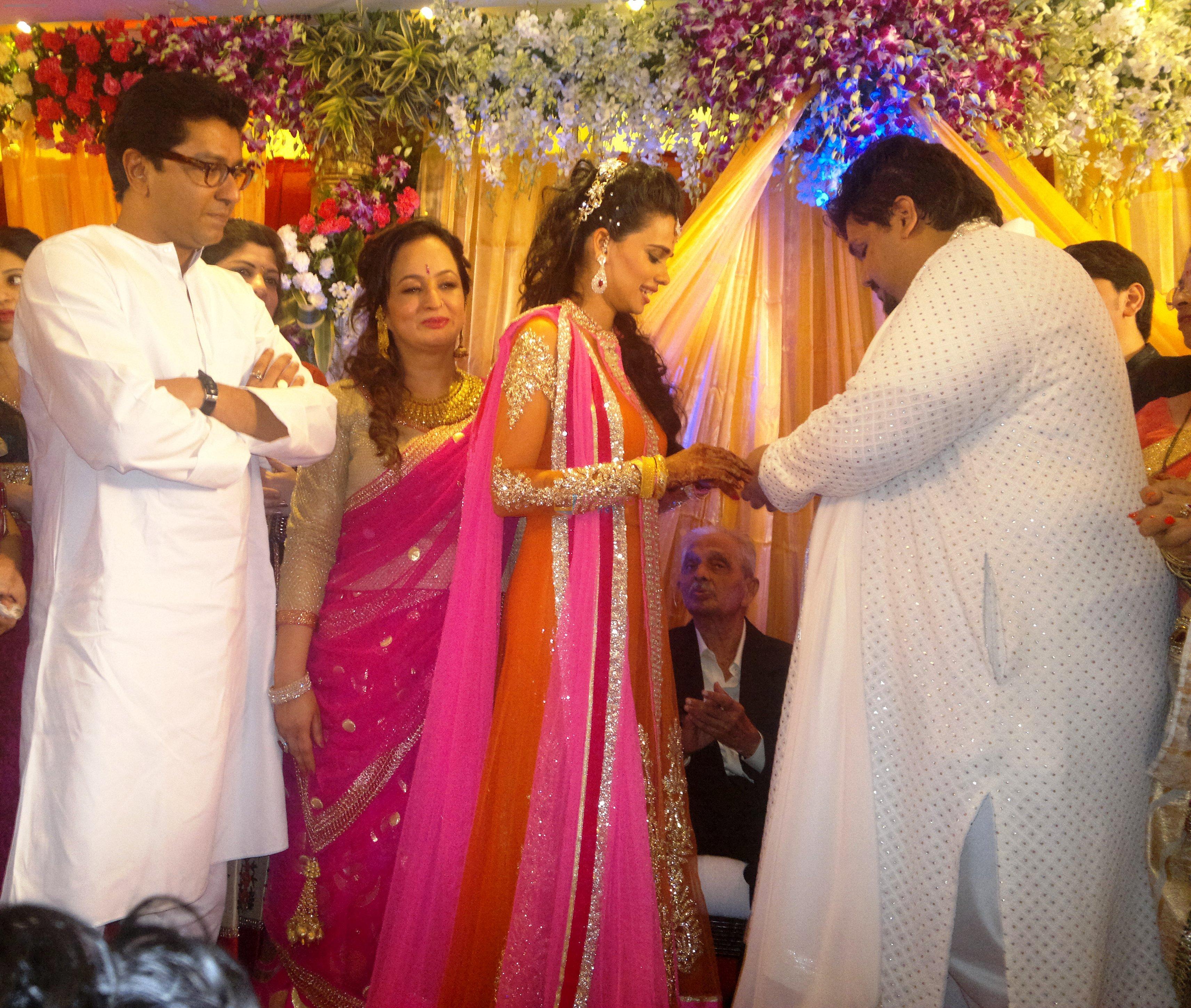 raj thackeray, smita thackeray, aditi redkar and rahul thackeray at aditi and rahul's engagement.