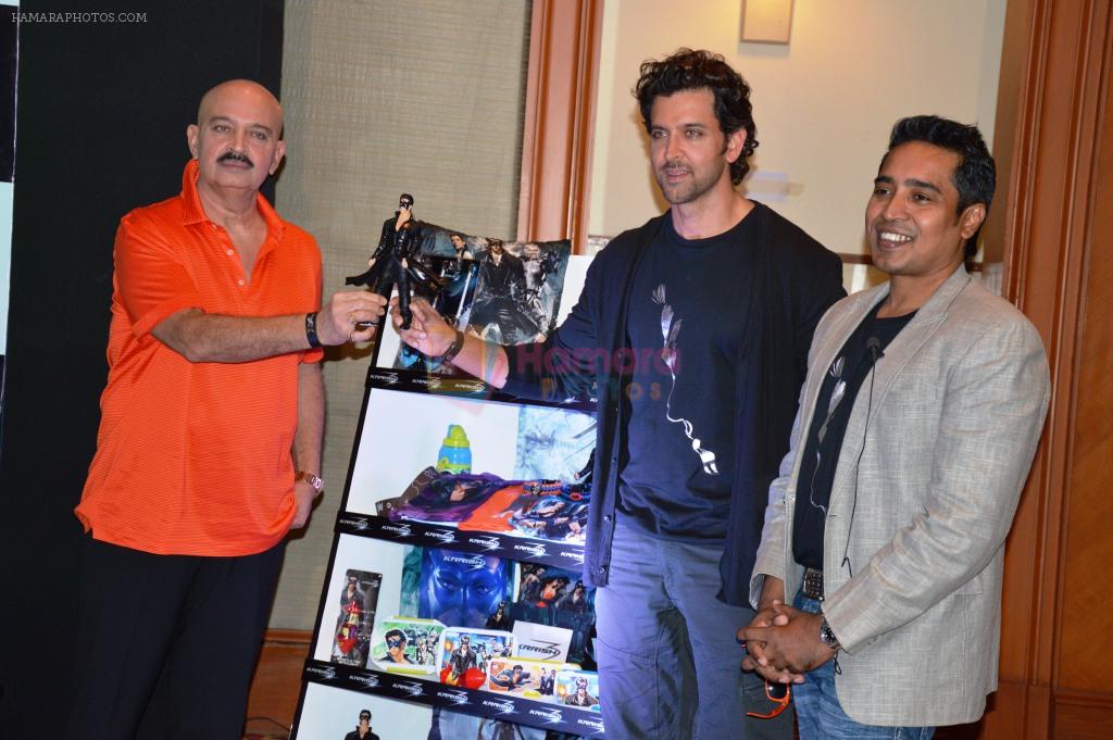 Rakesh Roshan, Hrithik Roshan launch official Krrish 3 merchandise in Mumbai on 1st Oct 2013