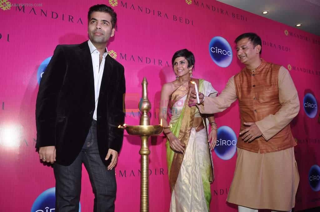 Karan Johar, Mandira Bedi at the launch of Mandira Bedi's saree line in Khar, Mumbai on 26th Oct 2013