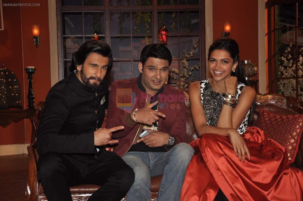 Deepika Padukone, Ranveer Singh, Kapil Sharma on the sets of Comedy Nights with Kapil in Filmcity, Mumbai on 5th Nov 2013
