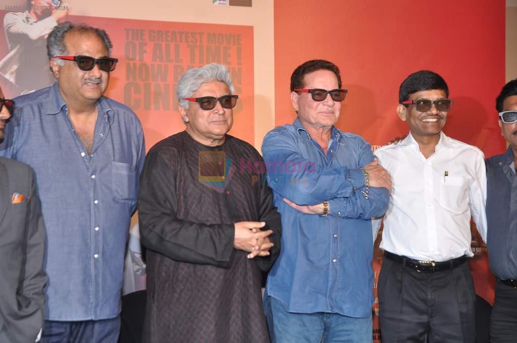 Javed Akhtar, Salim Khan, Boney Kapoor at Sholay 3D launch in PVR, Mumbai on 7th Nov 2013
