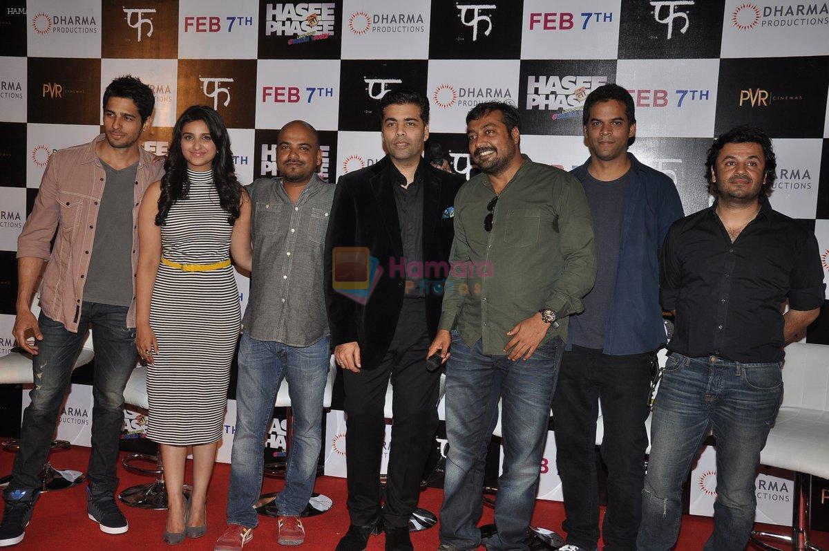Parineeti Chopra, Siddharth Malhotra, Karan Johar, Anurag Kashyap at First Look launch of Hasee to Phasee in Mumbai on 13th Dec 2013