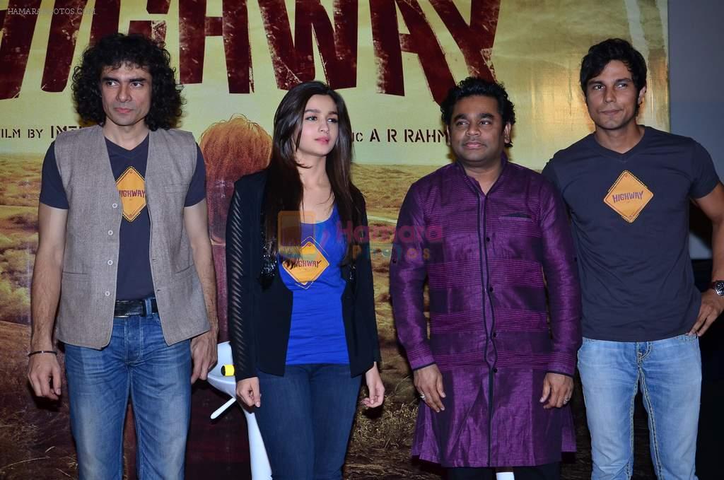 Imtiaz Ali, Randeep Hooda, Alia Bhatt, A R Rahman at the First look launch of Highway in PVR, Mumbai on 16th Dec 2013
