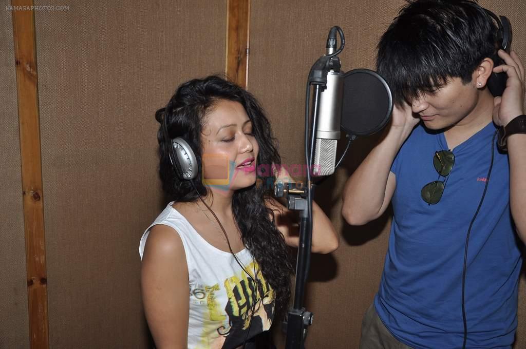 Meyang Chang and Neha Kakkar at the Music recording for Hanju in Soundbox, Mumbai on 16th Dec 2013