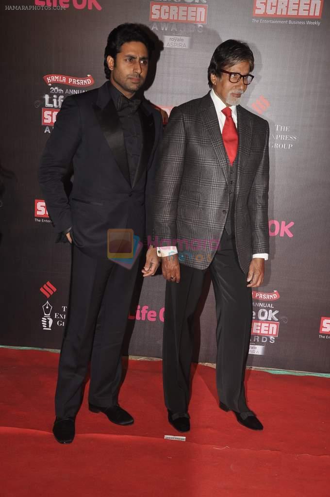 Amitabh Bachchan, Jaya and Abhishek bachchan at 20th Annual Life OK Screen Awards in Mumbai on 14th Jan 2014