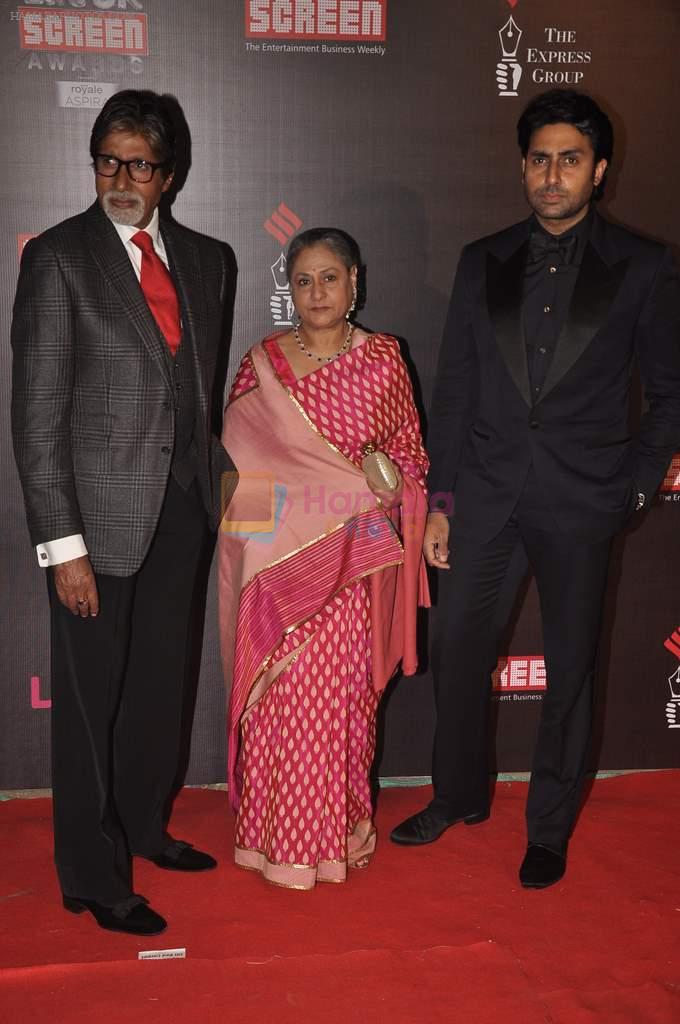 Amitabh Bachchan, Jaya and Abhishek bachchan at 20th Annual Life OK Screen Awards in Mumbai on 14th Jan 2014