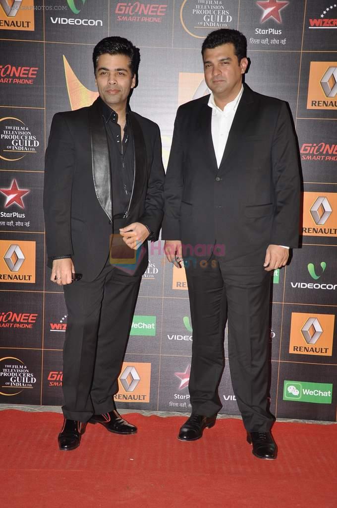 Karan Johar, Siddharth Roy Kapoor at The Renault Star Guild Awards Ceremony in NSCI, Mumbai on 16th Jan 2014