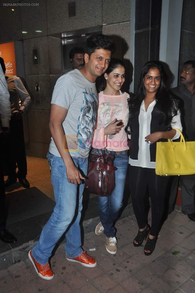 Riteish Deshmukh, genelia Deshmukh, Arpita Khan at Jai Ho screening and party in Mumbai on 23rd jan 2014