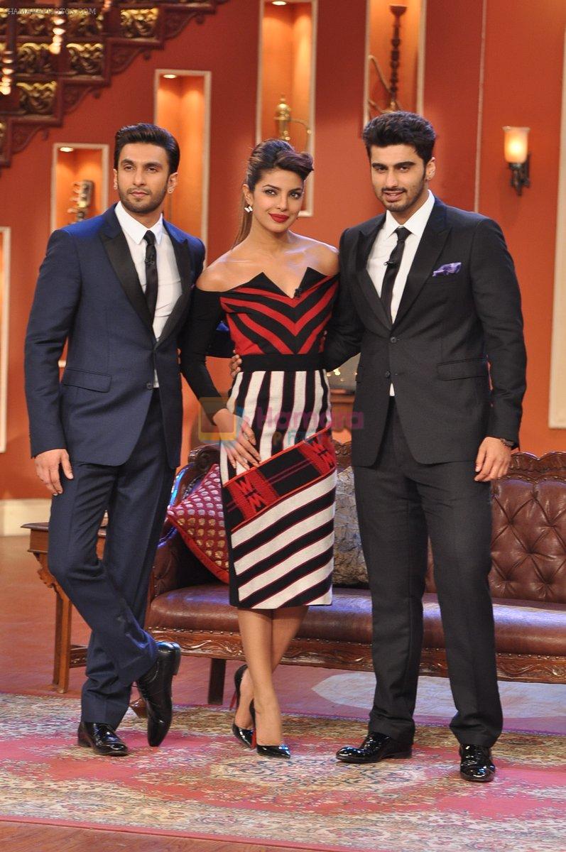 Priyanka Chopra, Ranveer Singh, Arjun Kapoor at Gunday promotions on the sets of Comedy Nights With Kapil in Mumbai on 4th Feb 2014