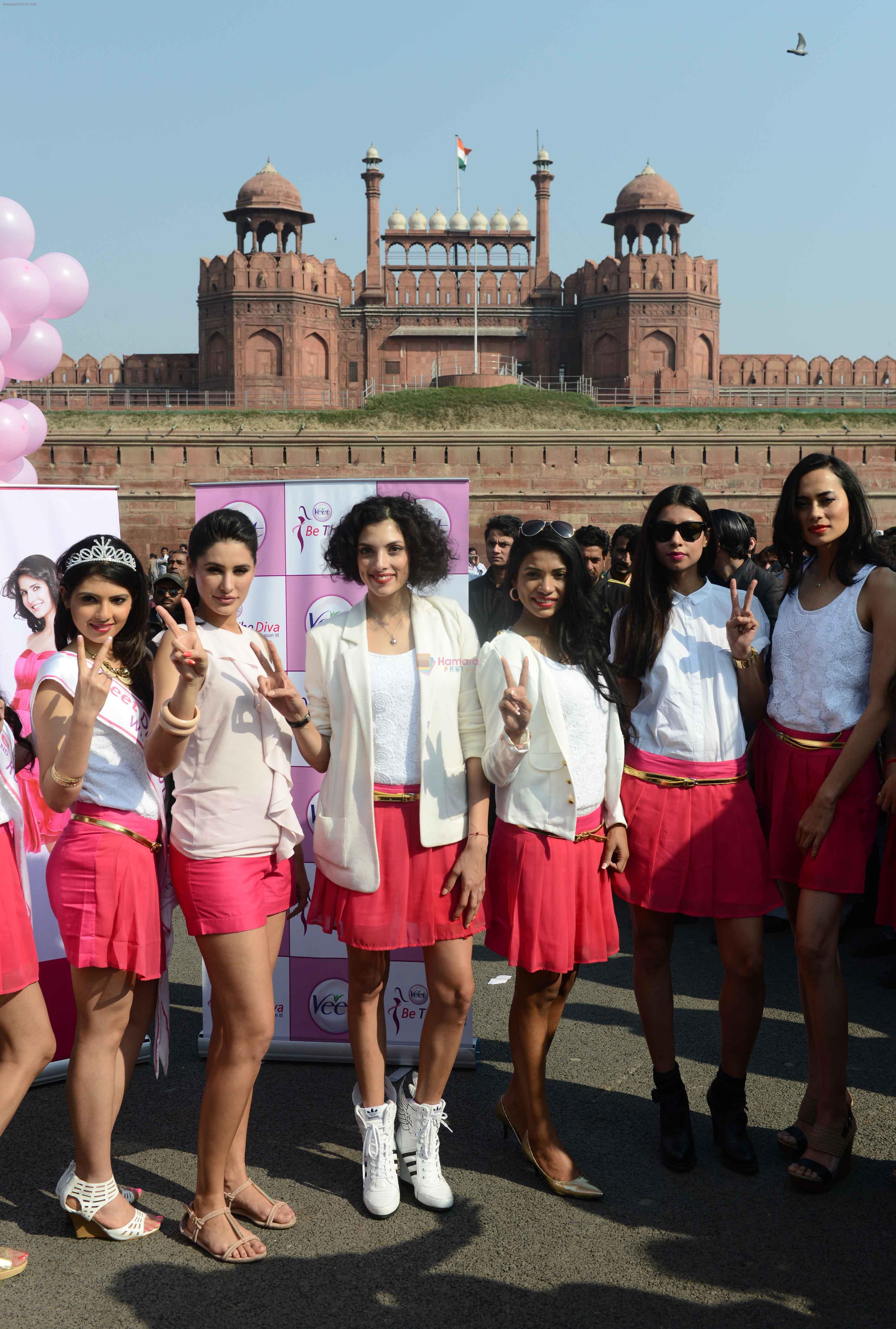 Nargis Fakhri walk for veet  be the diva campaign at Chandani chowk metro station to Red Fort on Wednesday, 12-02-2014