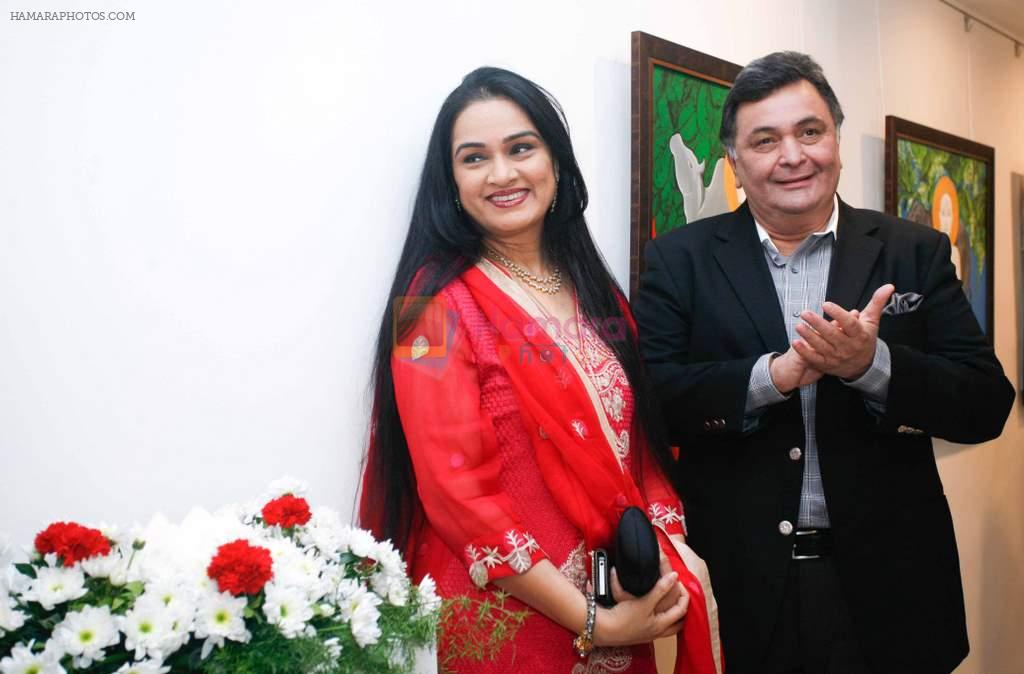 Padmini kolhapure & Rishi Kapoor at Bharat Tripathi's Tirthankar exhibition in Mumbai on 13th Feb 2014