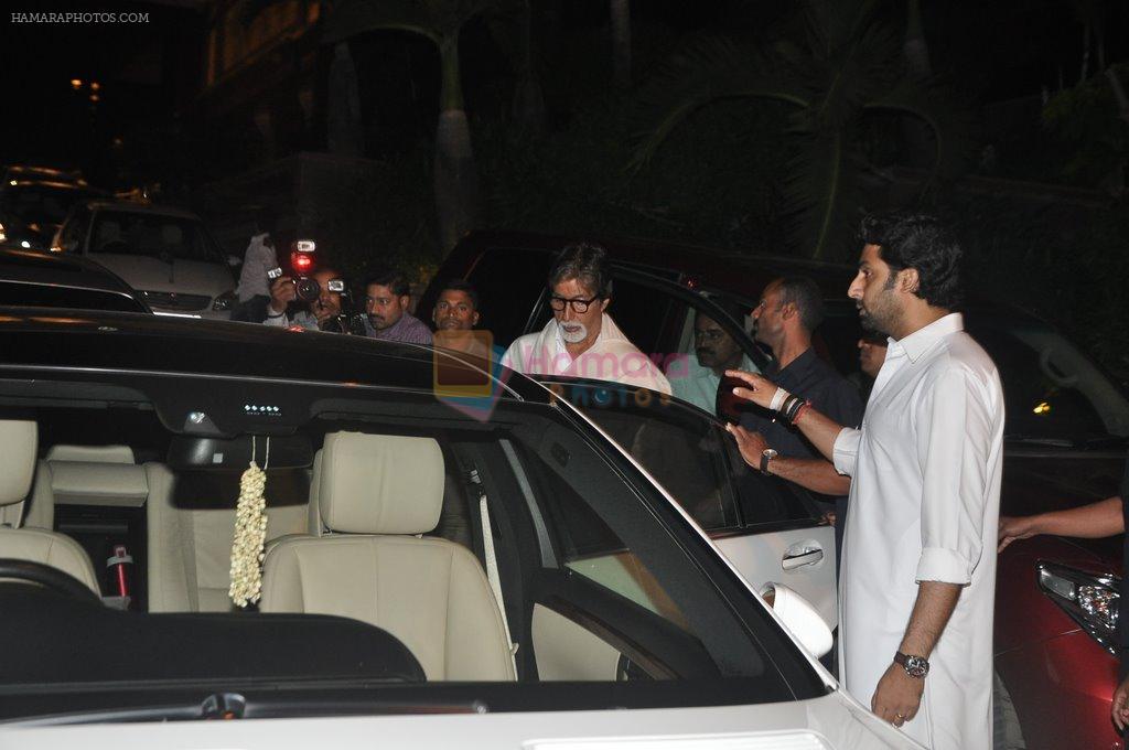 Abhishek Bachchan, Amitabh Bachchan at Bobby Chawla's prayer meet in Taj Land's End, Mumbai on 11th March 2014