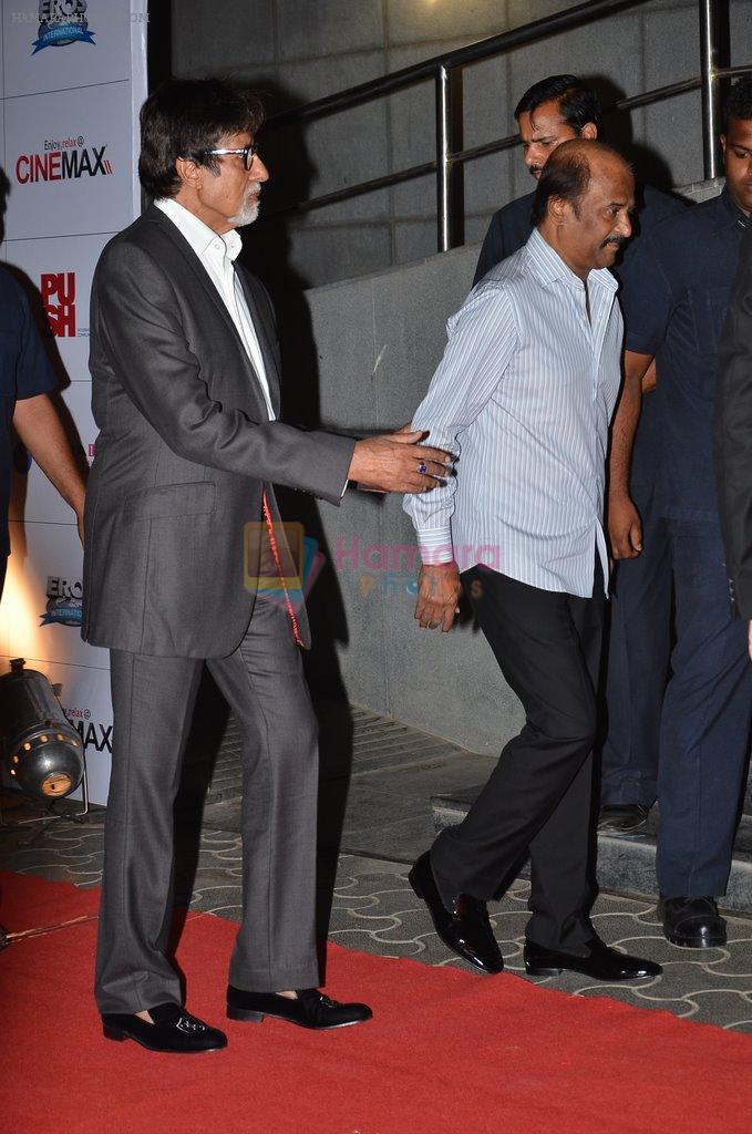 Amitabh Bachchan, Rajinikanth at the Premiere of the film Kochadaiiyaan in Mumbai on 30th March 2014