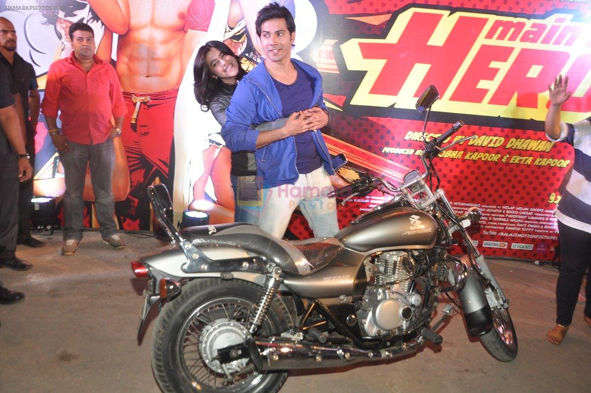 Varun Dhawan takes Ekta Kapoor for a bike ride to promote Main Tera Hero in Goregaon, Mumbai on 31st March 2014